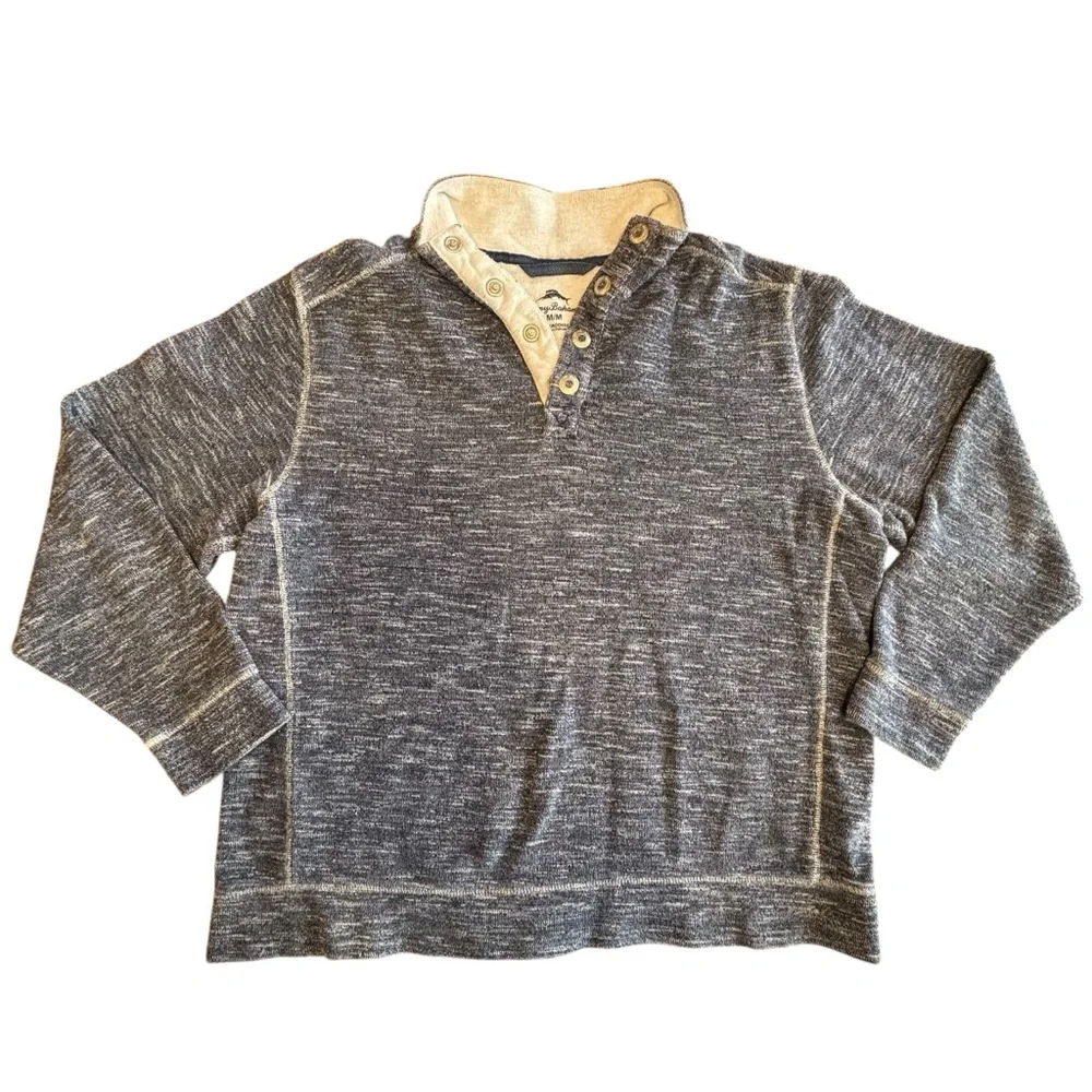 Tommy Bahama‎ Snap Neck Pullover Sweatshirt Men’s Medium Blue/Gray Heather